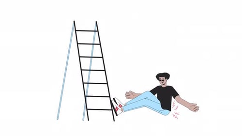 Ladder fall injury line cartoon animation