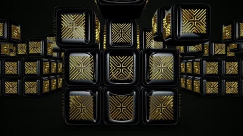 Abstract Golden Geometric Cubes Loop Animation