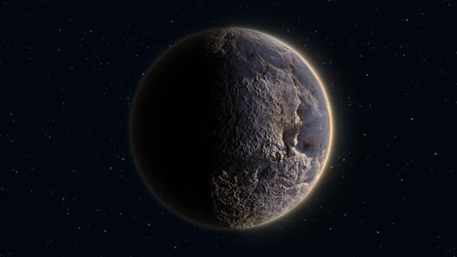 Abstract realistic space planet round sphere with a stone relief surface in space