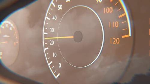 Сar speedometer and tachometer. Fast accelerating car.