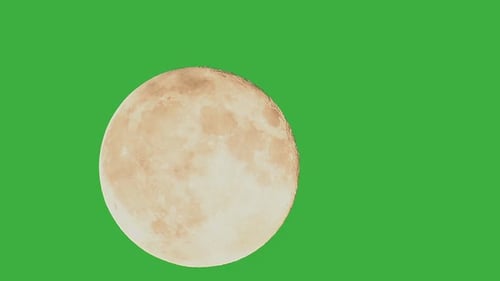 Close-up of a Full Moon on Green Screen
