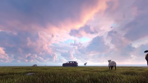 Horizon pastoral avec la faune