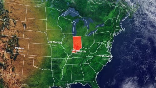 United States Map Animation Highlighting Indiana State