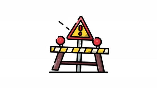 Animated Flat Design Warning Sign and Barrier Icon