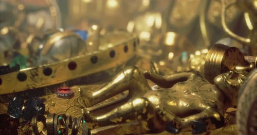 Opulent Golden Treasure Pile Slow Camera Pan