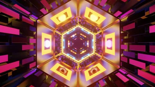 Abstract Hexagonal Neon Tunnel Portal Background