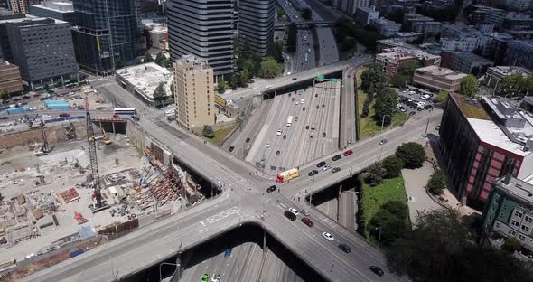 Daytime Overpass Highway Ariel Drone City Seattle Washington, Buildings ...