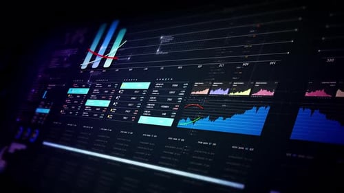 Futuristic Financial Data Dashboard with Animated Charts and Graphs