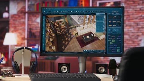 Software de diseño arquitectónico en la computadora de la oficina doméstica de cerca