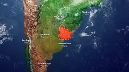 Satellite Map Zoom to Uruguay with Cities and Country Labels
