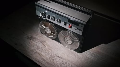 Vintage Reel-to-Reel Tape Recorder Close Up