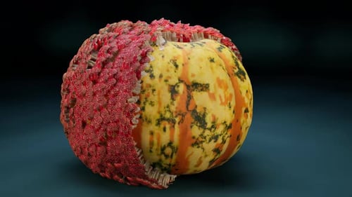 Abstract Red Organic Growth Spreading on Textured Sphere