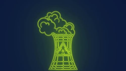 Radioactive Nuclear reactor powerplant generating smoke animation