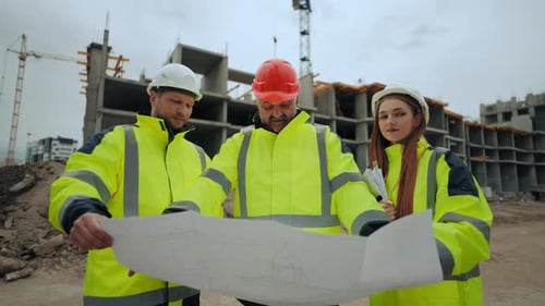 Group of Builders and Engineers on Construction Site Foreman and Architects are Viewing Building