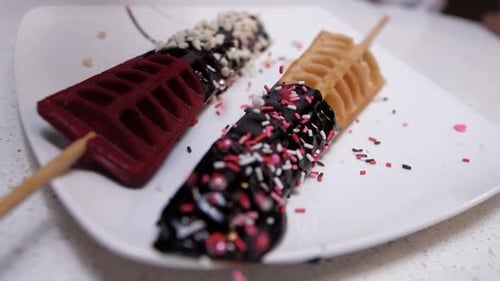 Waffle Pops Dipped in Chocolate and Sprinkles
