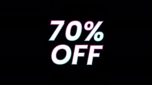 Animated 70 Percent Off Text with Glitch Effect