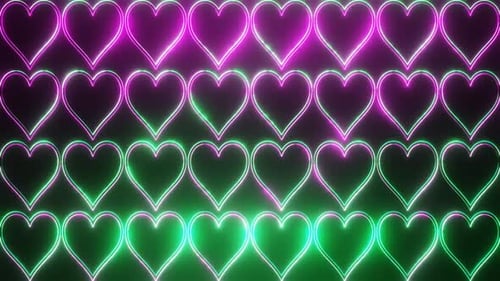 Pink And Turquoise Abstract Neon Glowing Hearts Background Vj Loop Animation In HD