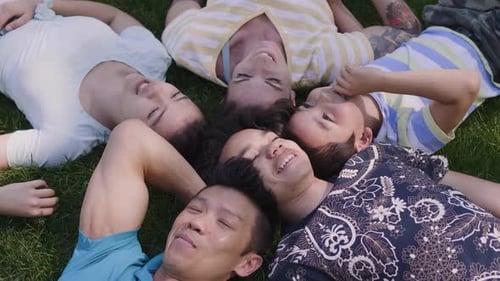 Group of Friends Laughing While Lying on Grass