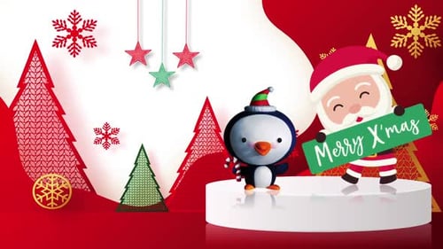 Merry Christmas 2023 Red Background Animation Loop Background