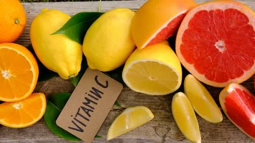 Assorted Citrus Fruits with Vitamin C Tag