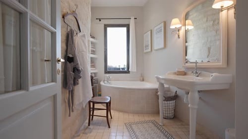 Stylish Bathroom Interior Design with Bathtub and Sink