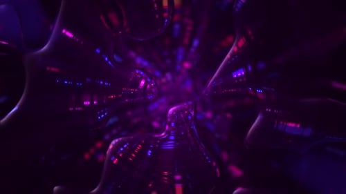 Abstract Neon Fluid Tunnel with Reflective Liquid Blobs
