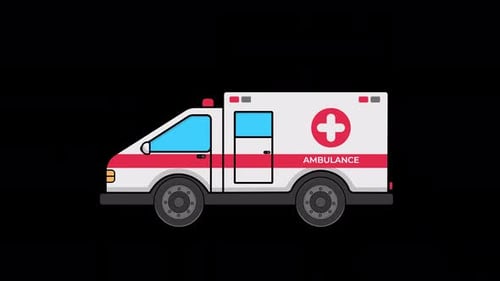 Animated Flat Design Ambulance with Moving Wheels