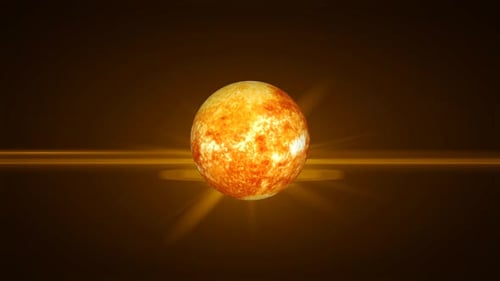 Spinning Sun-like Sphere with Radiant Glow and Lens Flare