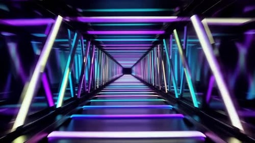 Futuristic Neon Tunnel with Cyan and Purple Lights