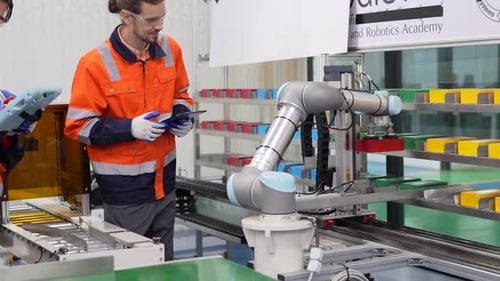 Tech industry. Business industry technology, people and tech. Engineer working in factory.