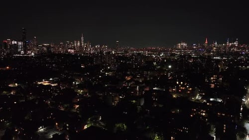 Aerial view of New York City at night. Shot in Bedford-Stuyvesant, Brooklyn during the summer of 202