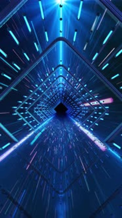 Futuristic Neon Tech Tunnel Corridor Sci Fi Digital Passage Light Beams Geometric Tunnel Perspective