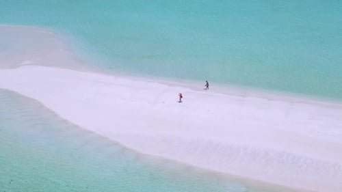 Aerial View of Two People at Small Sandbank