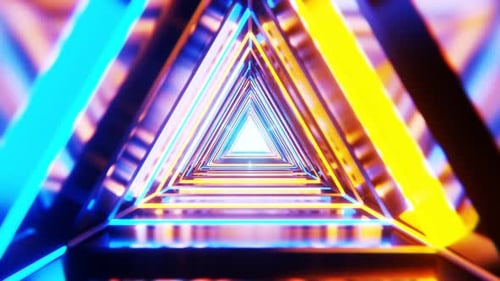 Triangle abstract motion background, loopable. Sci-fi triangle tunnel