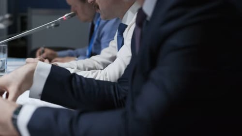 Krasnoyarsk Russia - April 12 2018: Brainstorm of Male Entrepreneur at Forum