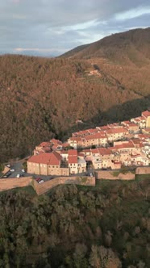 Aerial view of the town with tower, Italy.