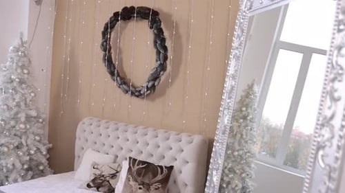 Festive Christmas Bedroom with Tree and Wreath