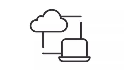 Animação preta de linha fina do ícone de transferência de dados do computador