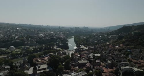 Aerial view of Tbilisi city and river, Georgia.