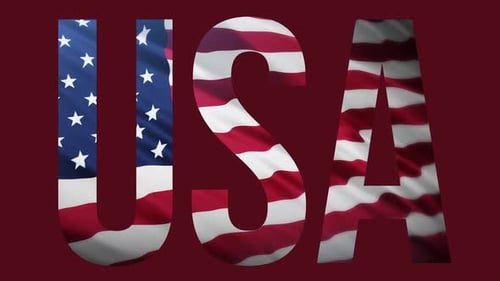 Waving American Flag Inside USA Text Loop