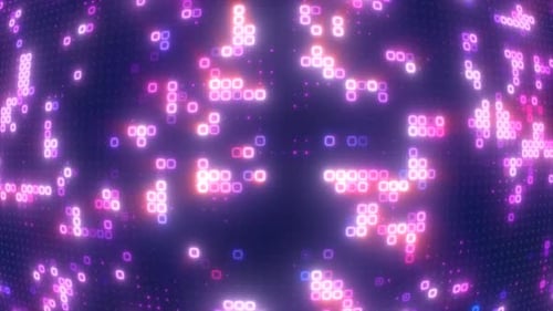 Abstrakte, sich wiederholende blaue, rote und violette Energiequadrate, 4k-Video, 60 Bilder pro Sekunde