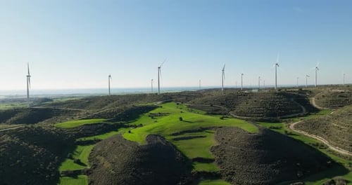 Aerial View of a Windmill Farm in the Mountains