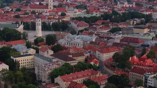 Vilnius Old Town Features Charming Red Rooftops and the Striking White Bell Tower of the Cathedral