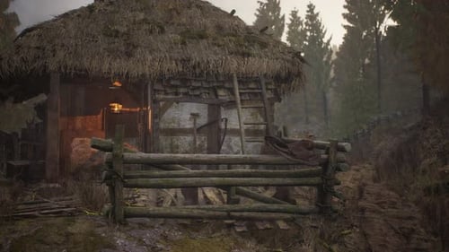 An Old Village with Wooden Dilapidated Houses