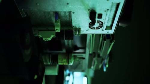 Dark Technology Server Rack with Network Cable Connections