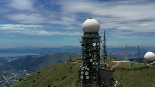 High Altitude Weather Radar and Communication Towers Over Hong Kong Peaks