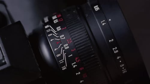Film Photography Lens Shifts Focus Moving Distance Scale on Vintage Film Lens During Focusing