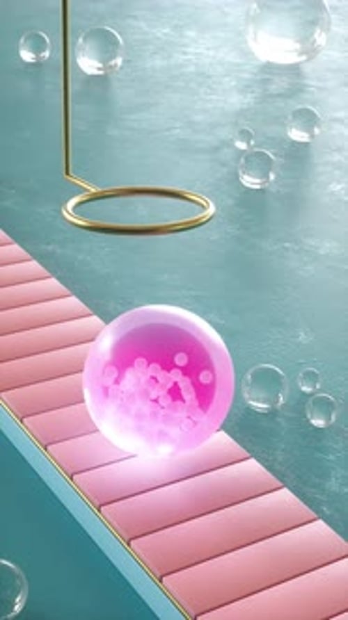 3d Satisfying Vertical Video of Looped Animation with Soft Bubble Falling on Mechanical Conveyor