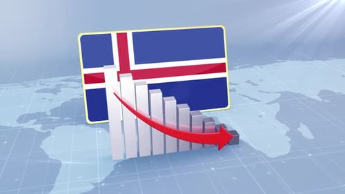 Iceland Flag And Bar Chart With Decreasing Values Economic Crisis Concept