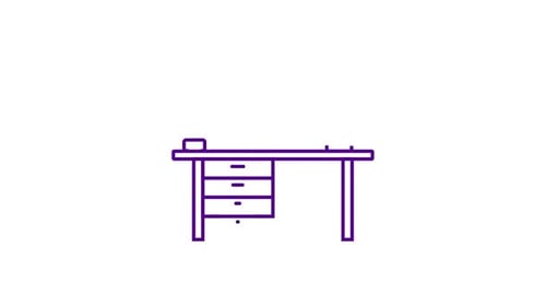 Minimalist Line Art Desk Setup Animation with Computer Screen Reveal